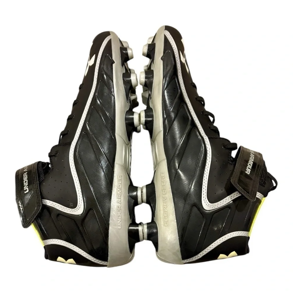 Under Armour Mens 12 Cleats Football Black Neon Green Ankle Lace Up Sports EUC